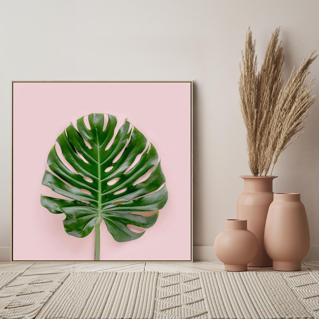 Obraz w ramie 50x50 - Egzotyczna Roślinność - liście, monstera - rama drewno