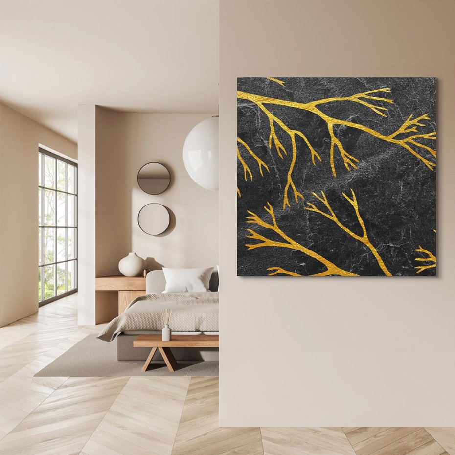 Obraz na płótnie 40x40 - Marmurowe Drzewa Snu - złote gałęzie, drzewa