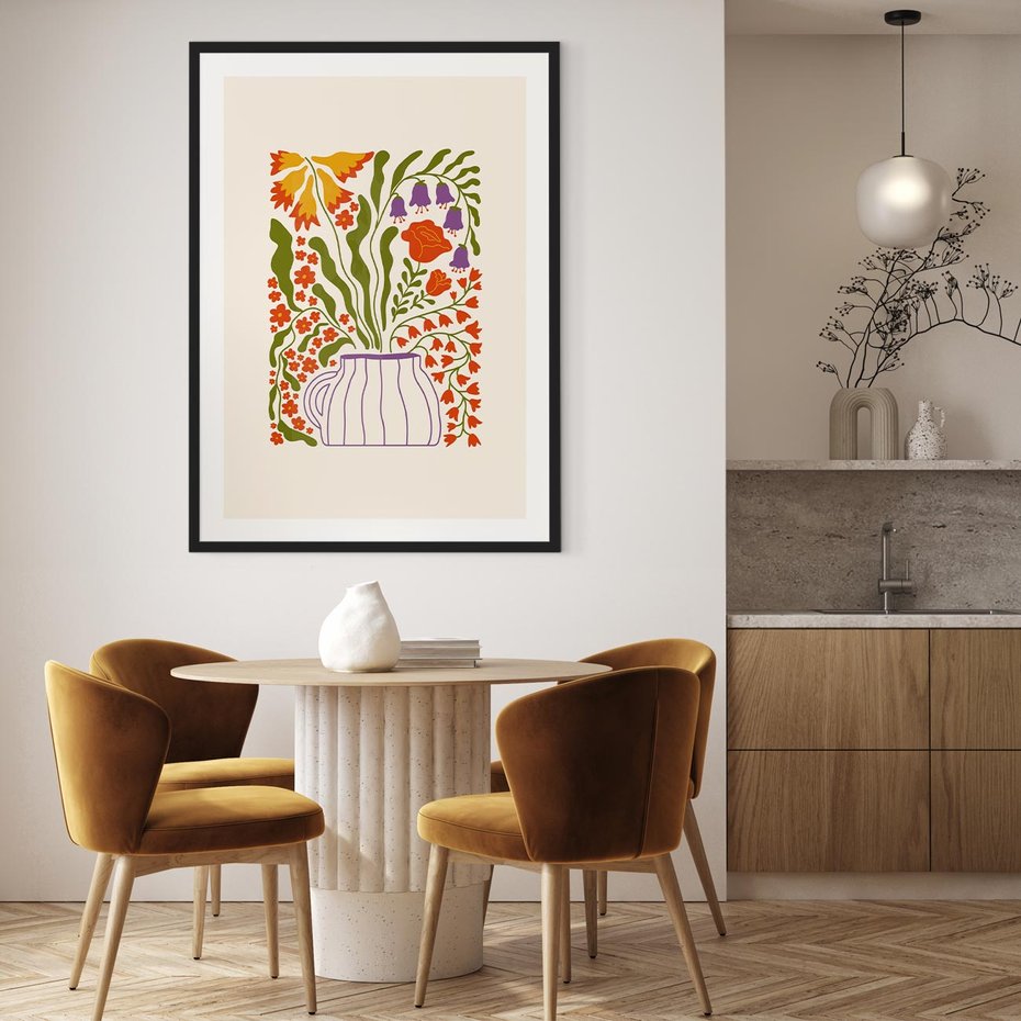 Plakat bez ramy 40x50 - Świeżość Kwiatów - kwiaty w wazonie, minimalistyczna kompozycja