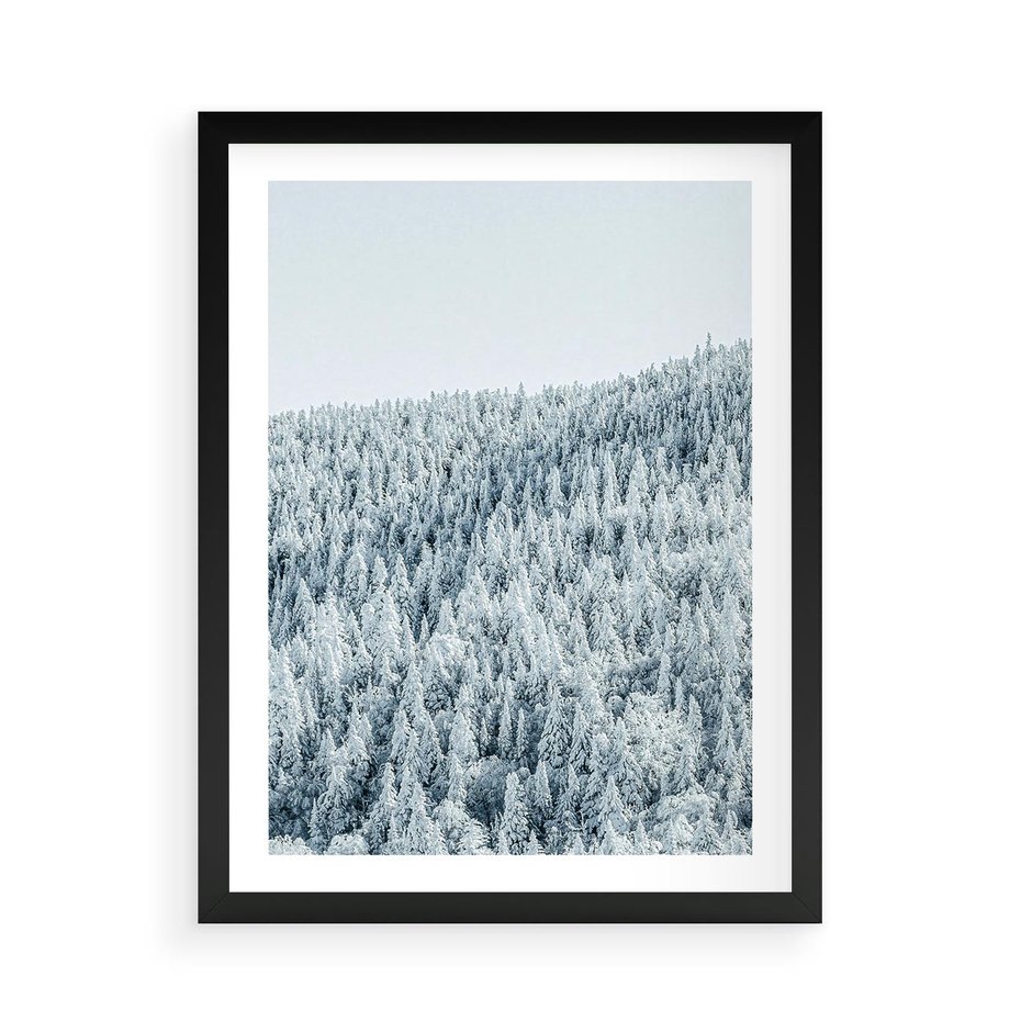 Plakat w ramie 50x70 - Cicha Zima - las, zima - rama czarna