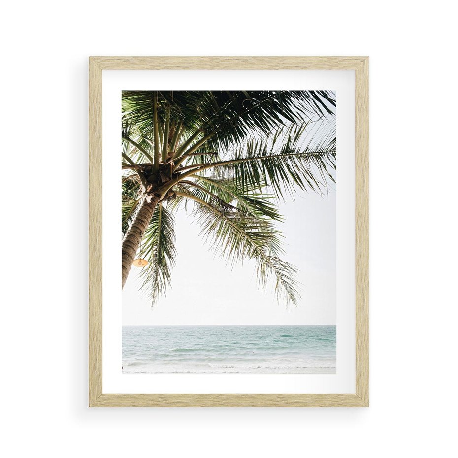 Plakat w ramie 40x50 - Wakacyjne Marzenie - palma nad morzem, - rama drewno