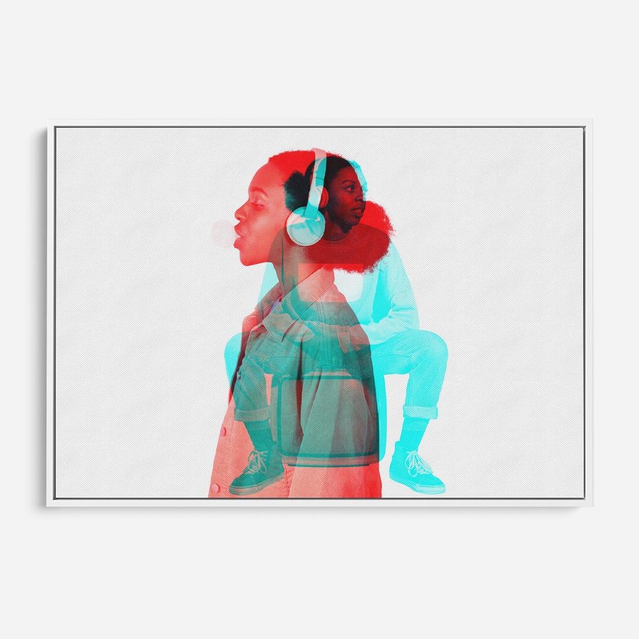 Obraz w ramie 70x50 - Rytmy Wspomnień - kolaż zdjęć, kobieta - rama biała