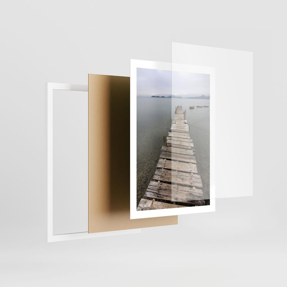 Plakat w ramie 50x70 - Jeziorne Refleksje - pomost, jezioro - rama biała