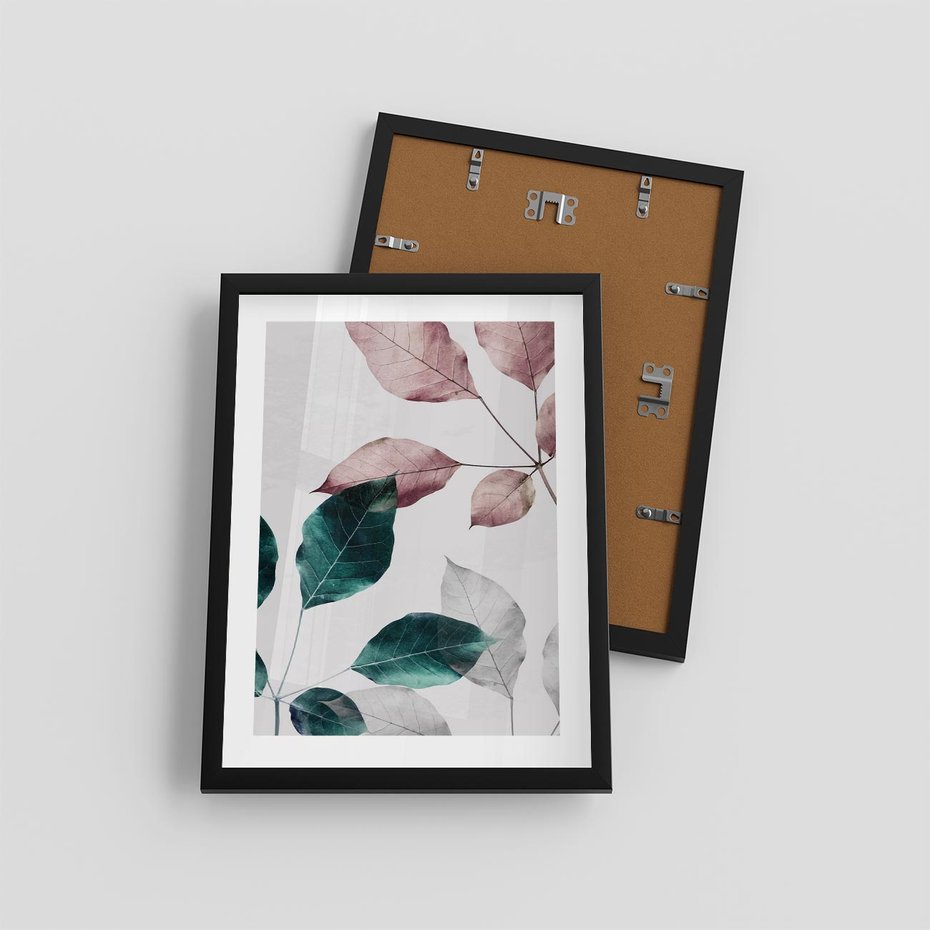 Plakat w ramie 30x40 - Pastelowe Liście w Minimalizmie - pastelowe liście, minimalistyczny obraz - rama czarna