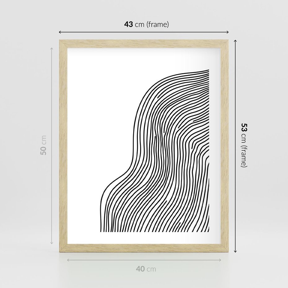 Plakat w ramie 40x50 - Refrakcje Przestrzeni - mnimalistyczna forma, czarne linie - rama drewno