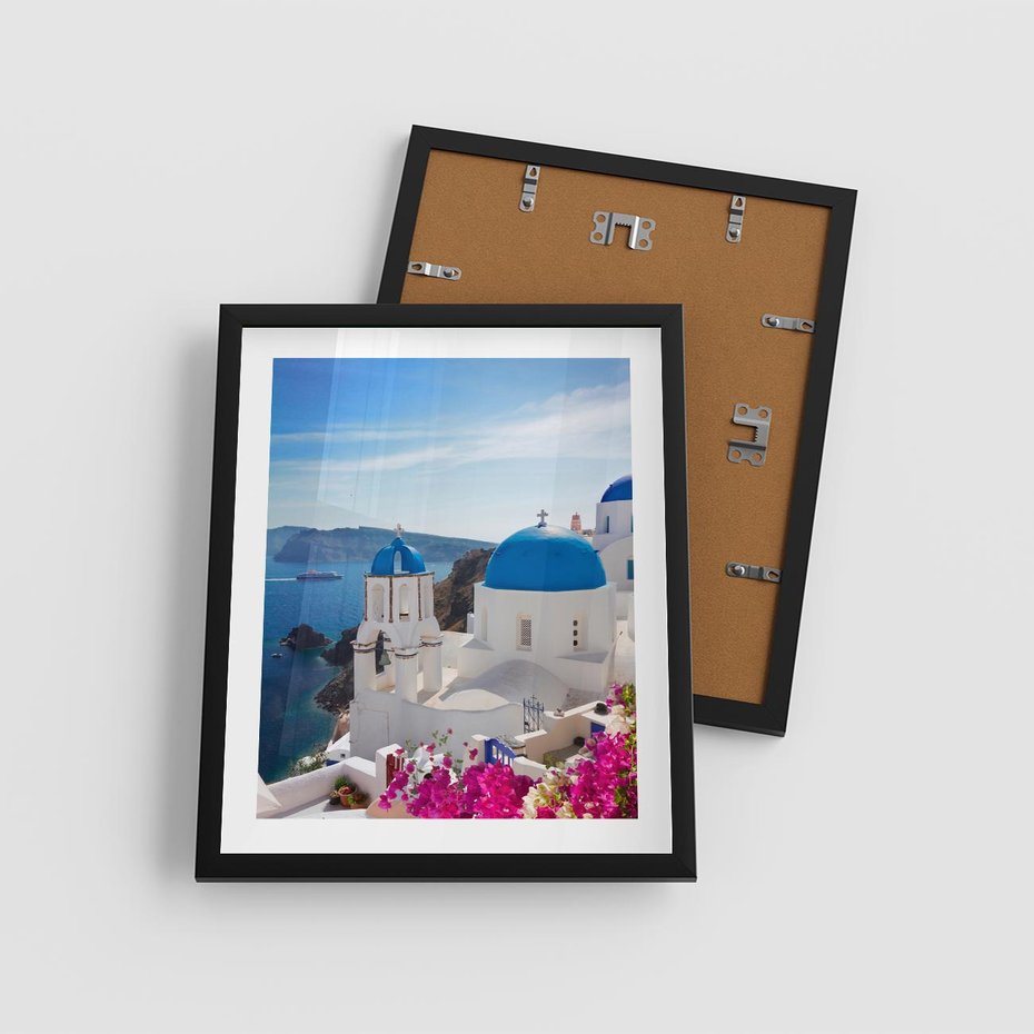 Plakat w ramie 40x50 - Perspektywa na Santorini - Santorini, perspektywa - rama czarna