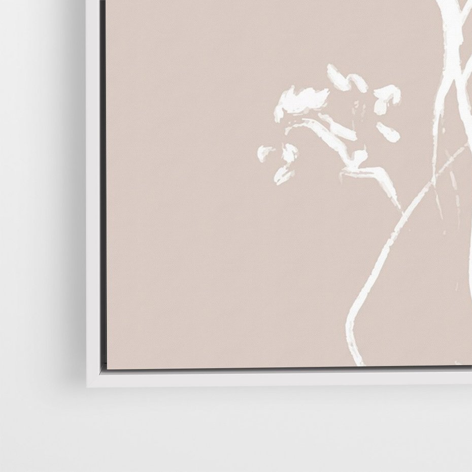 Obraz w ramie 50x70 - Harmonijne Mini Boho - minimalistyczny delikatny obraz, beżowe odcienie - rama biała