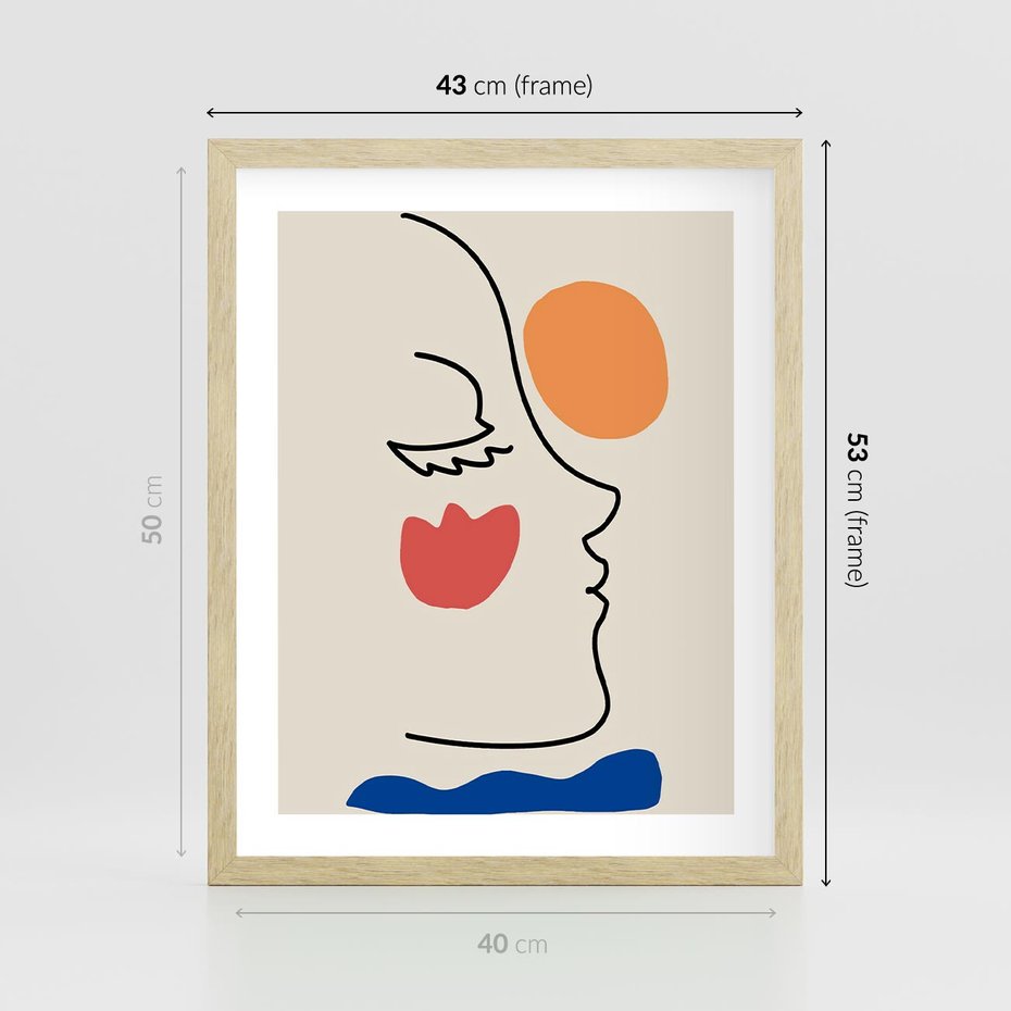 Plakat w ramie 40x50 - Taniec Przenikających Plam - abstrakcyjny obraz, przypomina twarz - rama drewno