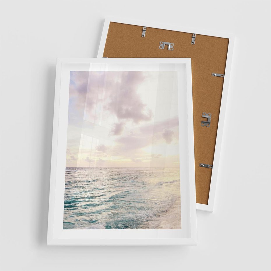 Plakat w ramie 50x70 - Pastelowa Plaża - plaża, pastelowe kolory - rama biała