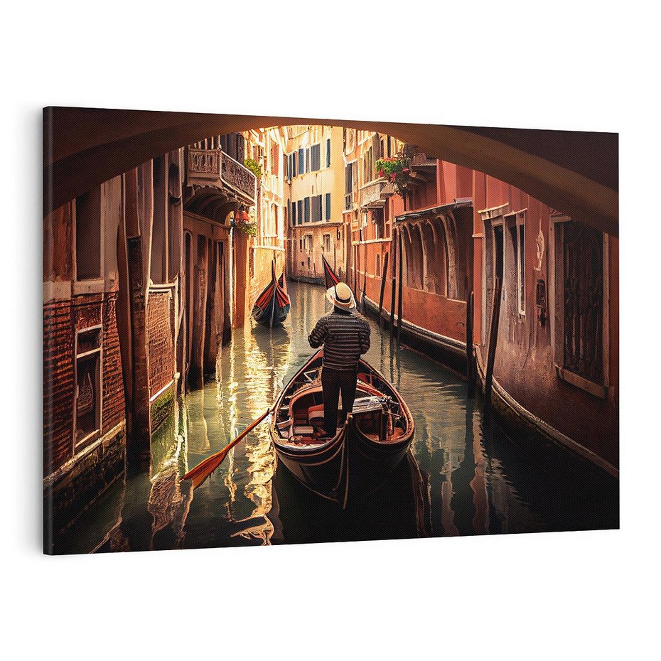 Obraz na płótnie 70x50 - Spokojna Wenecja - gondolier w gondoli, kanały Wenecji