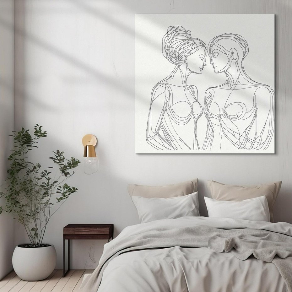 Obraz na płótnie 50x50 - Dialog z cieniami duszy - sztuka one line art, jedna kreska