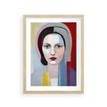 Plakat w ramie 30x40 - Kolorowe Granice Form - abstrakcyjny obraz olejny, portret twarzy kobiety - rama drewno