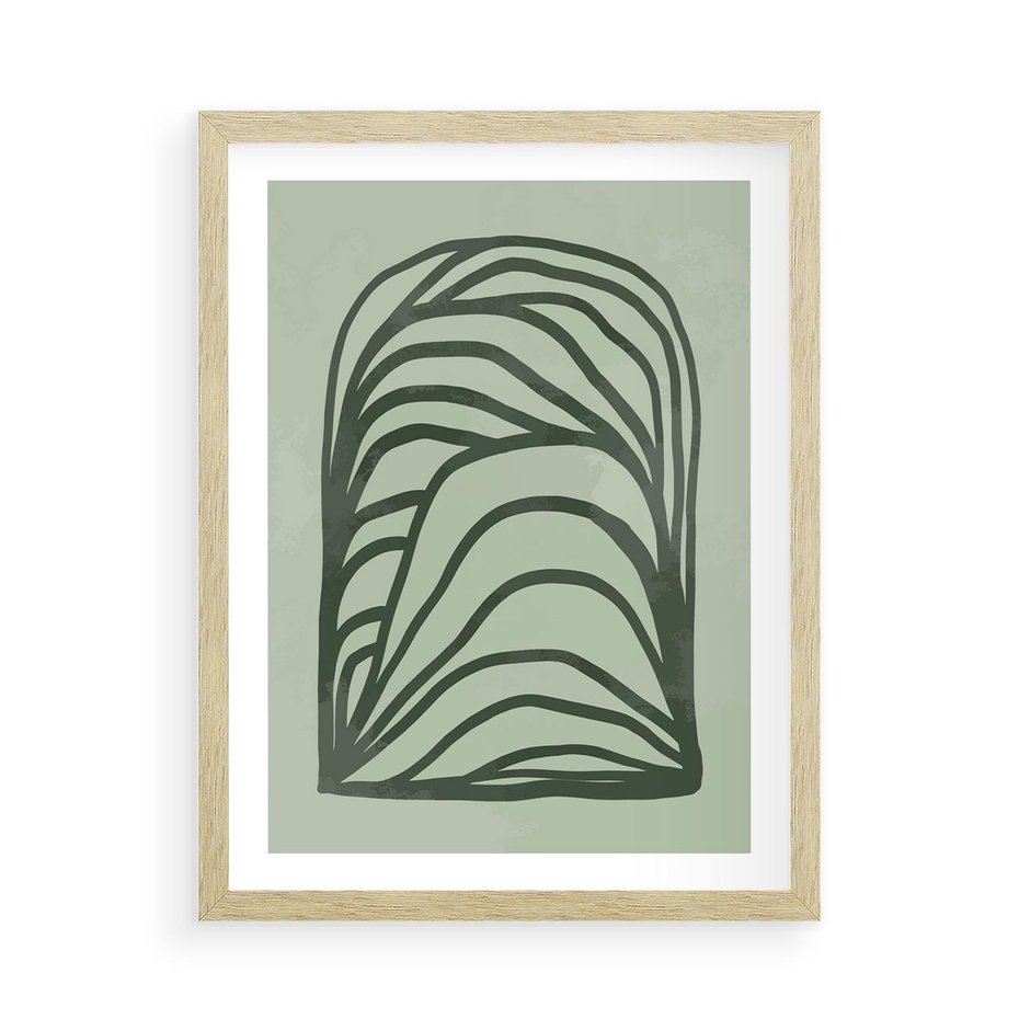 Plakat w ramie 50x70 - Zielonkawy Uścisk Natury - abstrakcyjny zielony motyw, skandynawski design - rama drewno