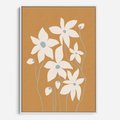 Obraz w ramie 70x100 - Kwiatowy Spektakl - minimalistyczne kwiaty, na pomarańczowym tle - rama biała
