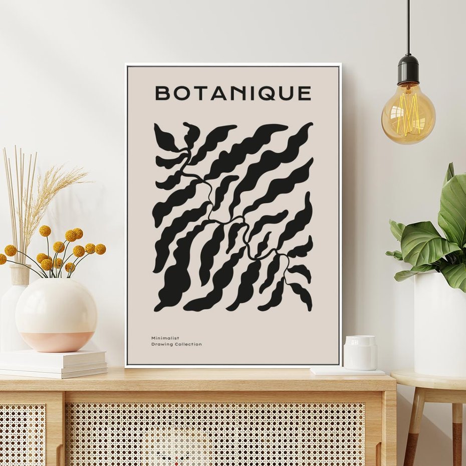 Obraz w ramie 50x70 - Księga Odbić - abstrakcyjne liśćie, roślinne motywy - rama biała