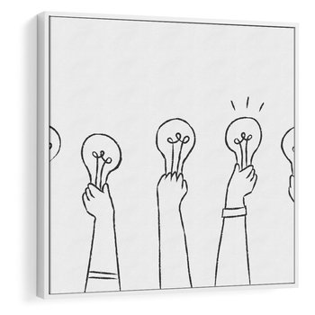 Obraz w ramie 80x80 - Idea w Rękach - szkic, grafika - rama biała