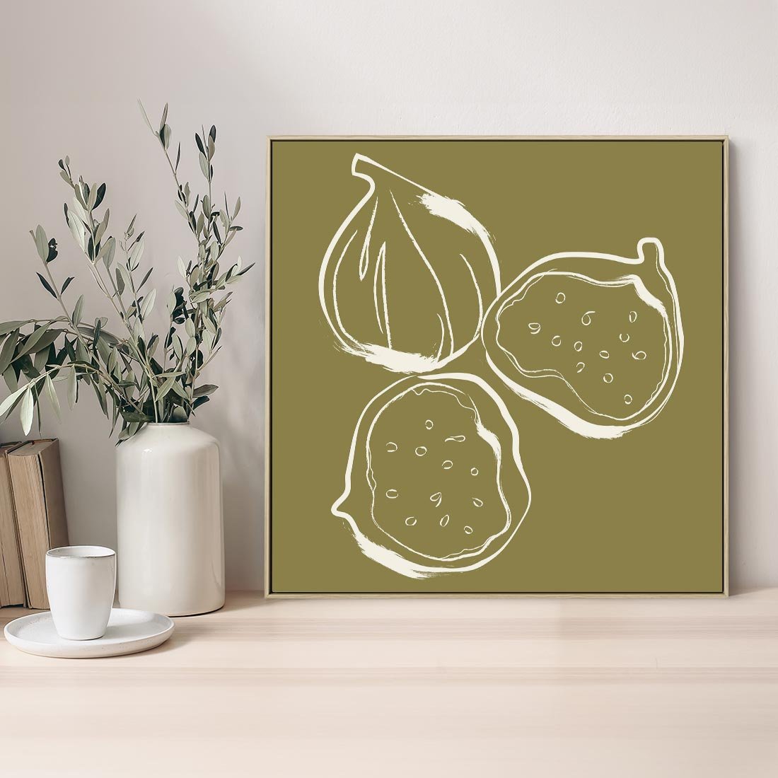 Obraz w ramie 50x50 - Podróżne Barwy - figi, minimalistyczny styl - rama drewno