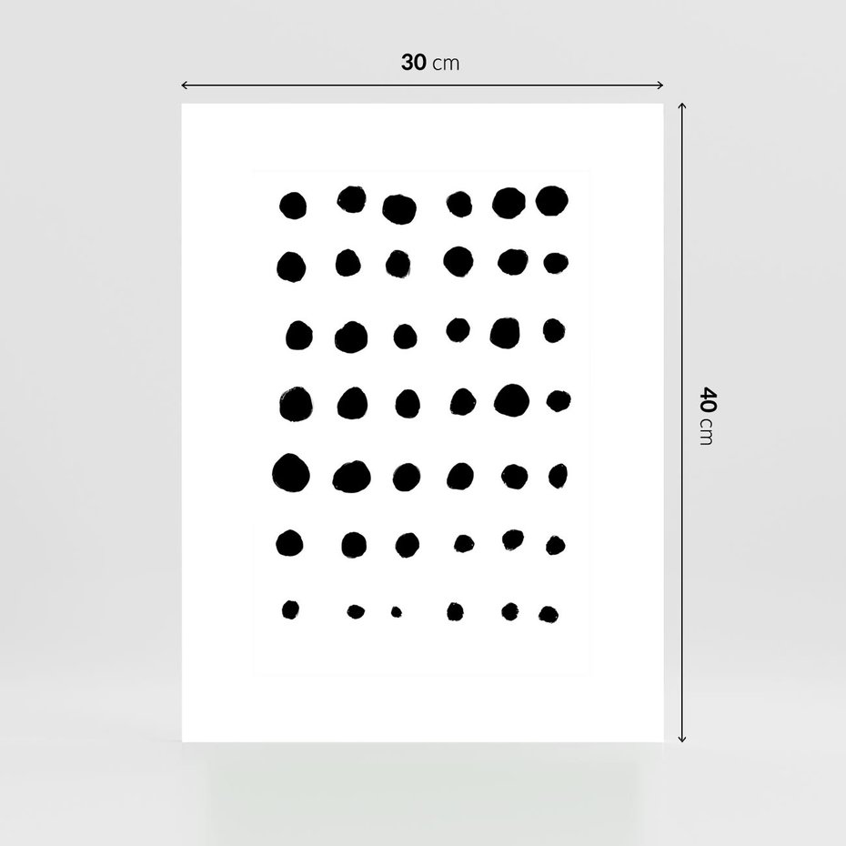 Plakat bez ramy 30x40 - Refleksje Światła - minimalistyczna kompozycja, czarne kropkina białym tle