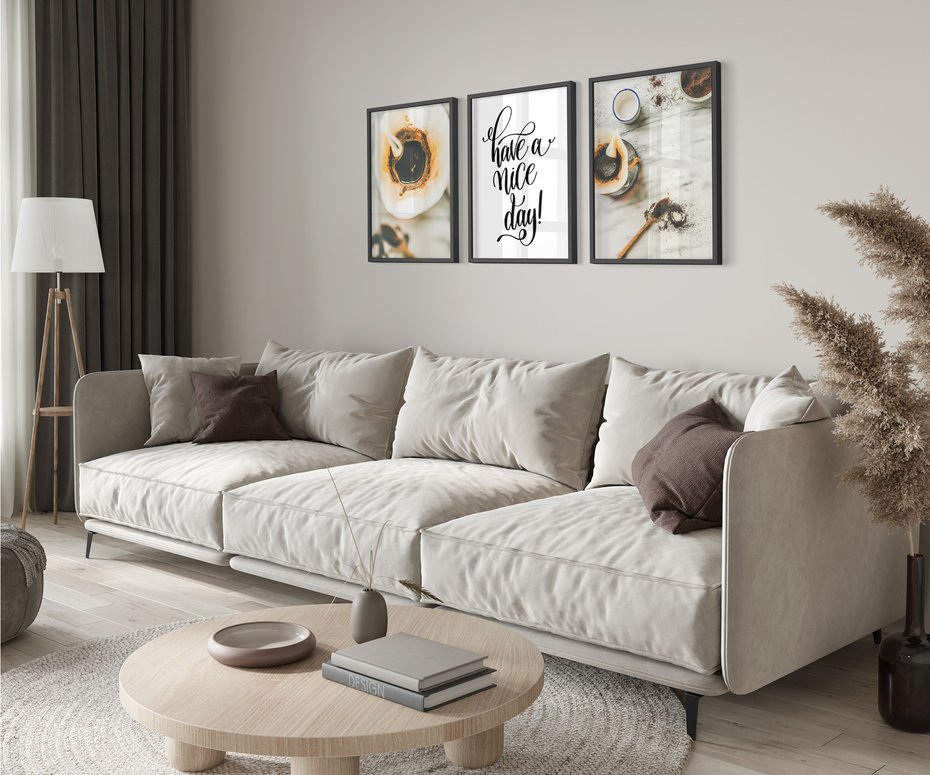 Zestaw obrazy w ramie 50x70 galeria - Miłego, dnia, kawa, napis, kuchnia, restauracja - rama czarna