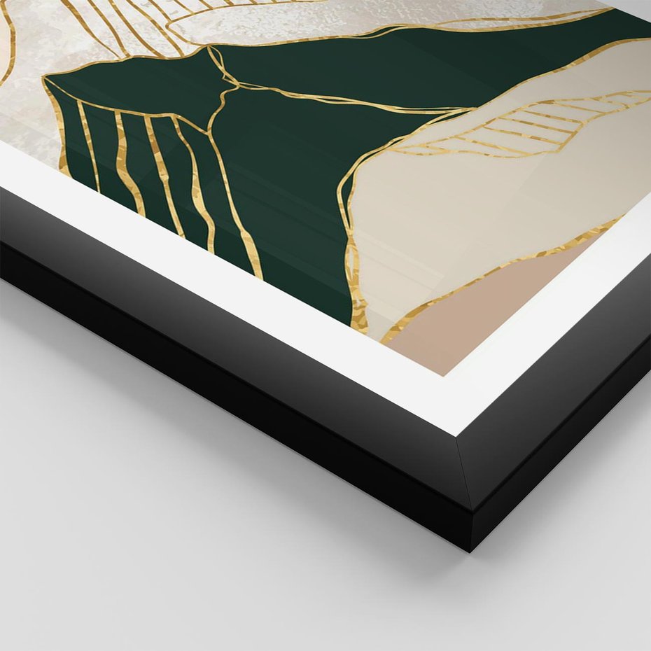 Plakat w ramie 40x50 - Minimalistyczne Góry: Złota Sztuka Natury - minimalistyczna grafika, góry - rama czarna