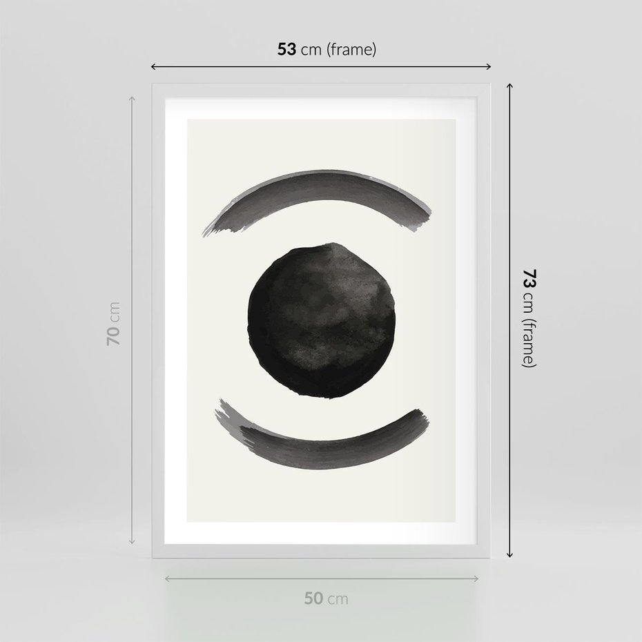 Plakat w ramie 50x70 - Bezczasowe Echo - abstrakcyjne plamy okręgi, akwarelowe - rama biała