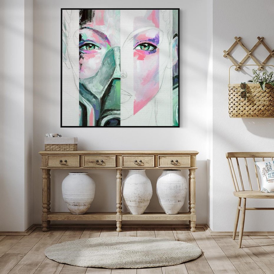 Obraz w ramie 50x50 - Niezakończona Piękność - abstrakcyjny obraz olejny, portret kobiety - rama czarna