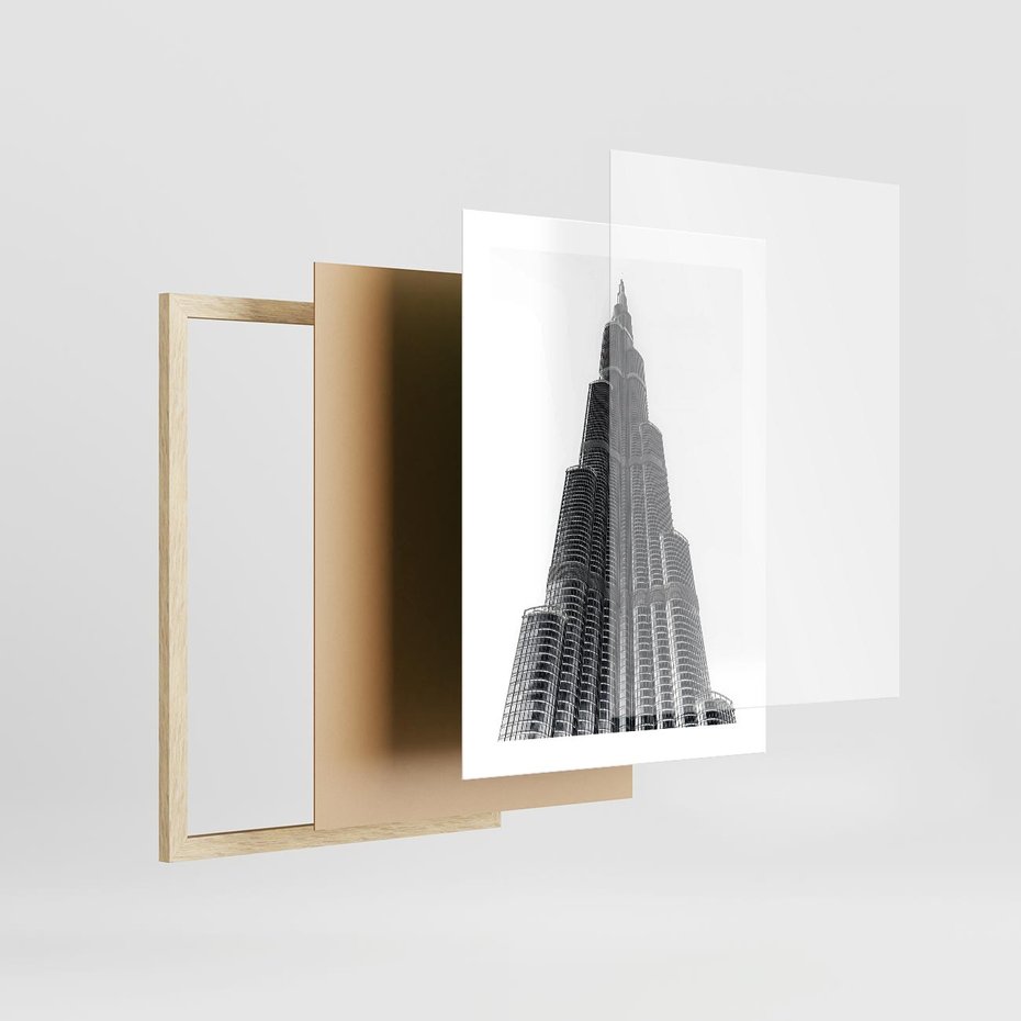 Plakat w ramie 30x40 - Wieżowiec w Monochromii - wieżowiec, architektura - rama drewno