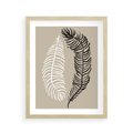 Plakat w ramie 40x50 - Spleciona Harmonia - sztuka nowoczesna, białe i czarne pióro - rama drewno