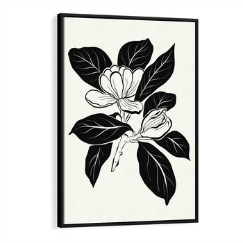 Obraz w ramie 50x70 - Spojrzenie w kształty kwiatów - kwiaty magnolii, minimalizm - rama czarna