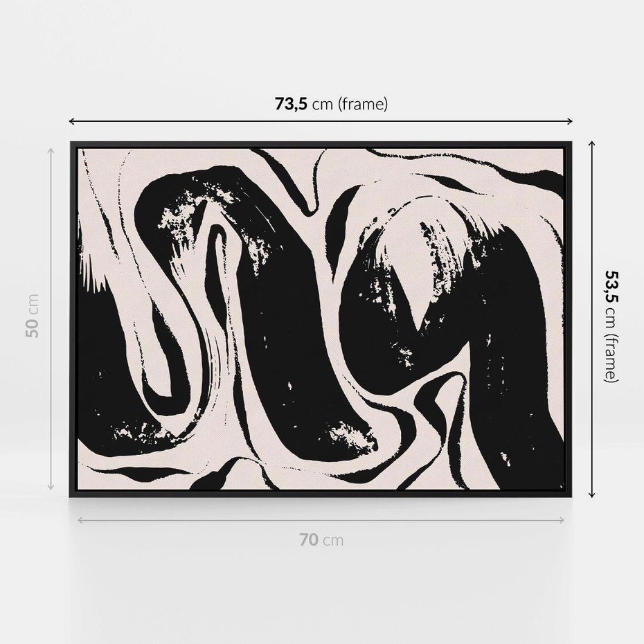 Obraz w ramie 70x50 - Wibracje w ciemnościach duszy - czarno biała abstrakcja, nieregularne rozmyte linie - rama czarna