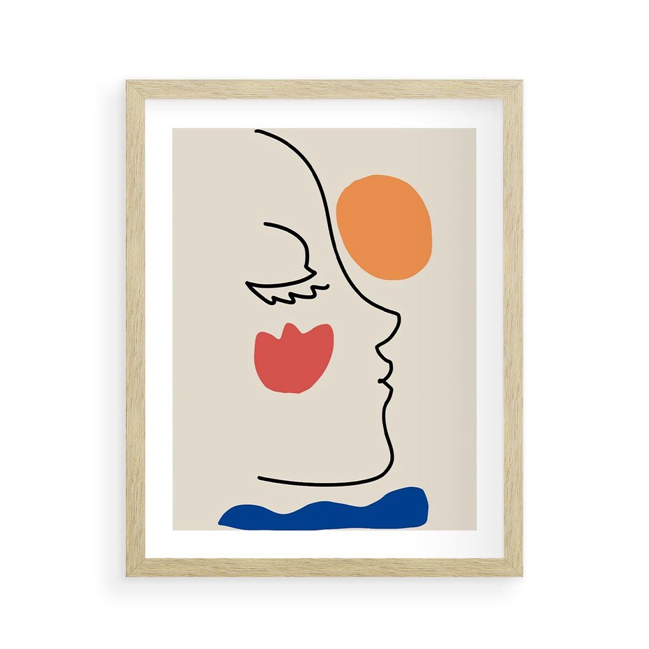 Plakat w ramie 40x50 - Taniec Przenikających Plam - abstrakcyjny obraz, przypomina twarz - rama drewno