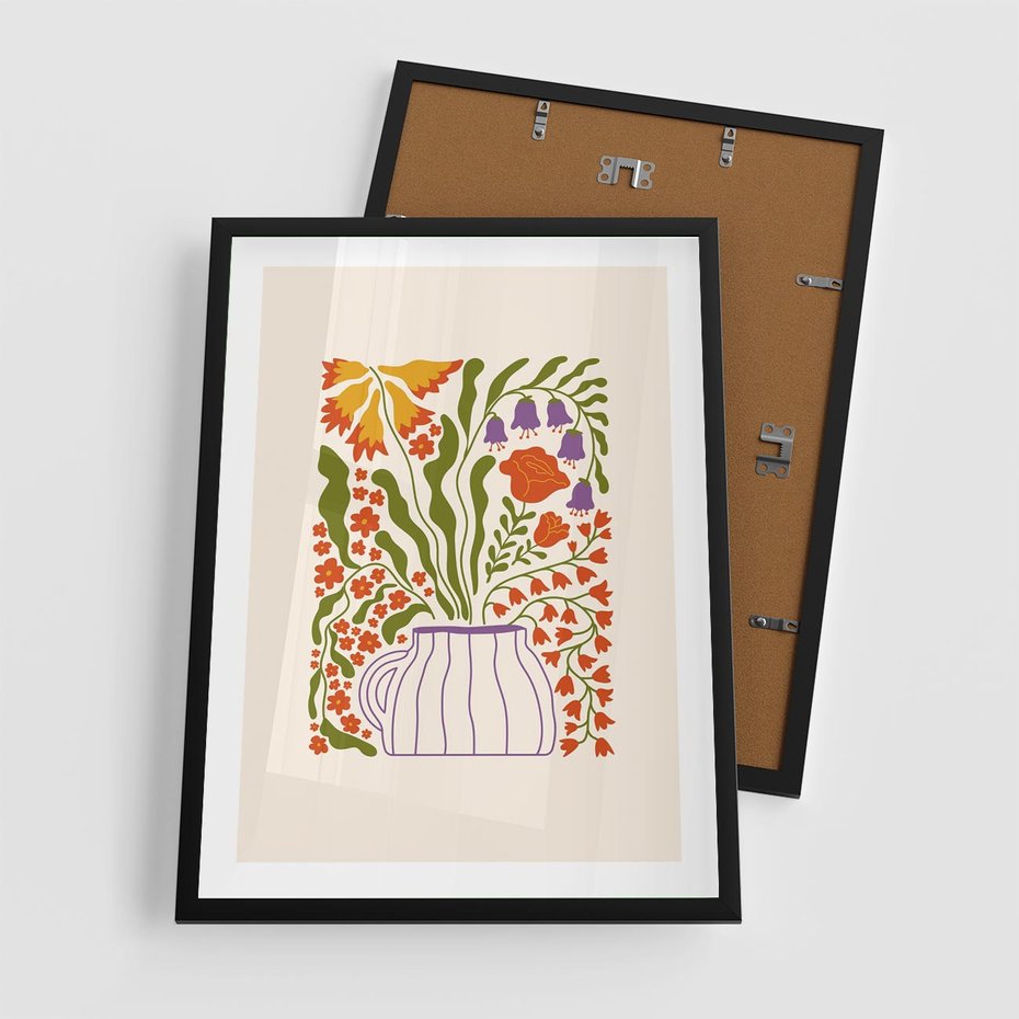Plakat w ramie 50x70 - Świeżość Kwiatów - kwiaty w wazonie, minimalistyczna kompozycja - rama czarna