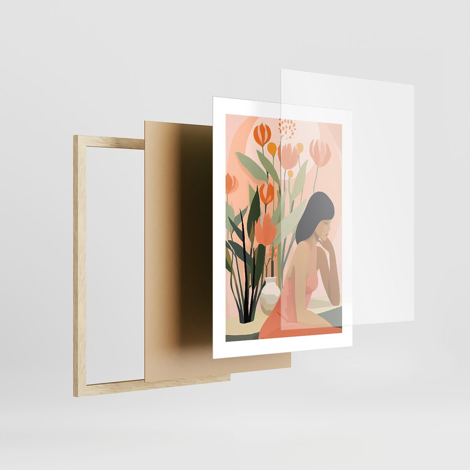 Zestaw obrazy w ramie 50x70 galeria - boho, liście, palmy, etniczne - rama drewno