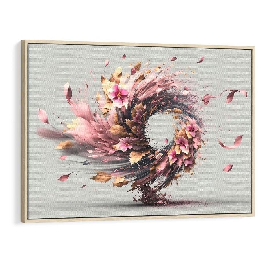 Obraz w ramie 120x80 - Kwiatowy Wir - nowoczesna grafika komputerowa, wir z kwiatów - rama drewno