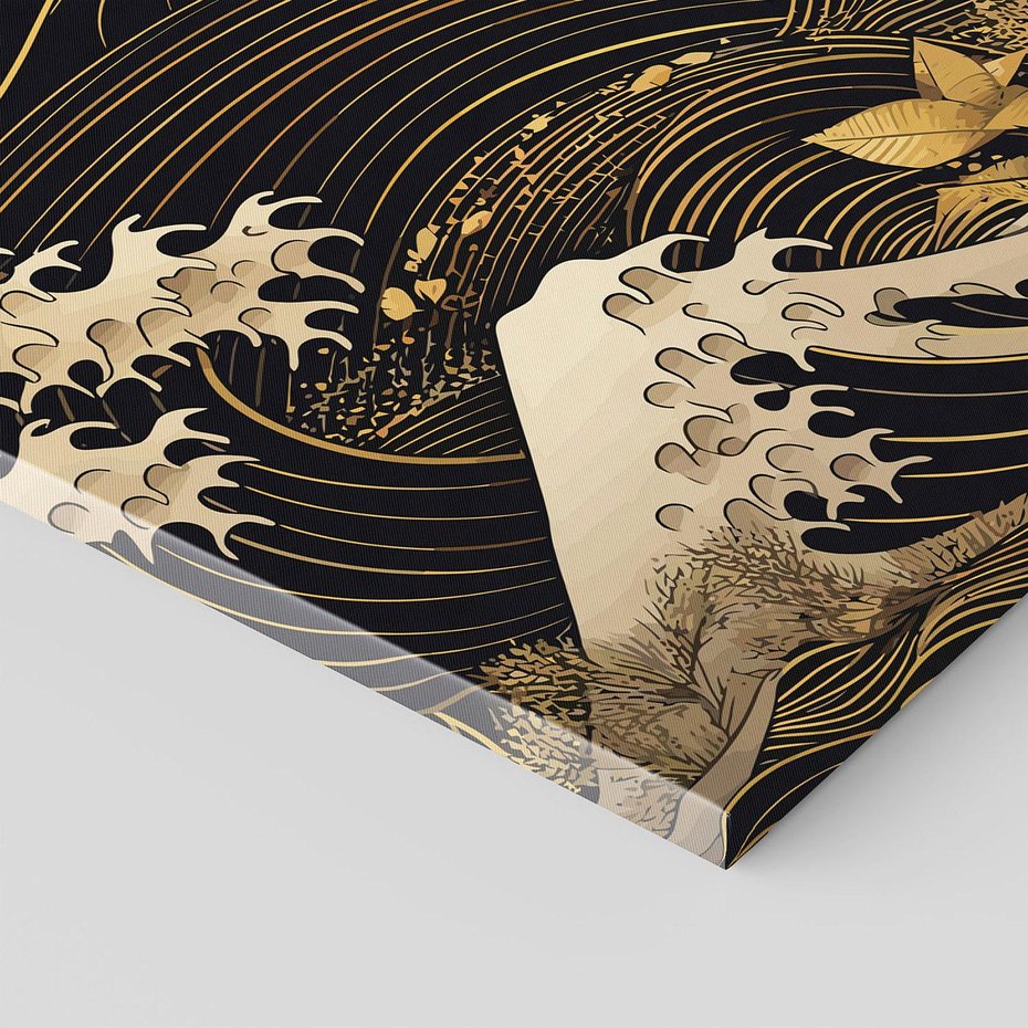 Obraz na płótnie 50x50 - Złote Piękno - ciemny obraz, fala morska