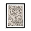 Plakat w ramie 50x70 - Kobiecy Portret Duszy - beżowe tło, czarny szkic nowoczesnych kwiatów - rama czarna
