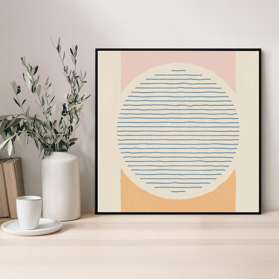 Obraz w ramie 50x50 - Rozbijająca Opowieść - geometryczne kształty, koła - rama czarna