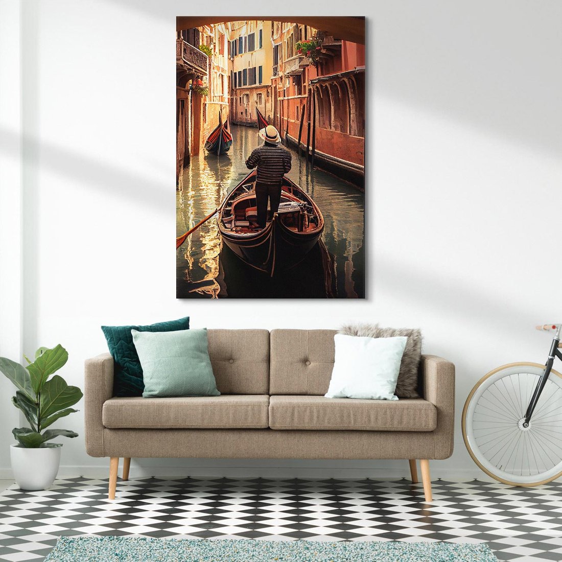 Obraz na płótnie 80x120 - Spokojna Wenecja - gondolier w gondoli, kanały Wenecji