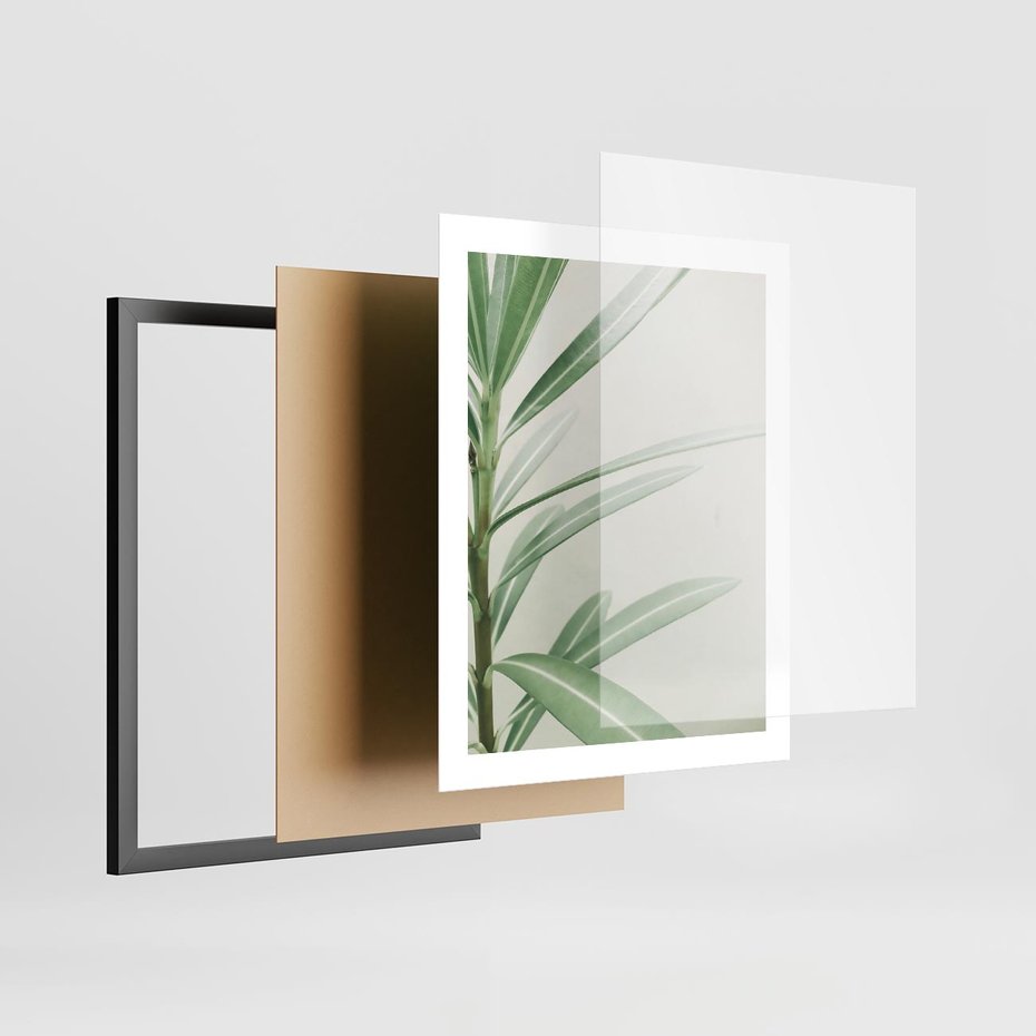 Plakat w ramie 40x50 - Minimalistyczna Tropikalna Harmonia - tropikalna roślina, zielone liście - rama czarna