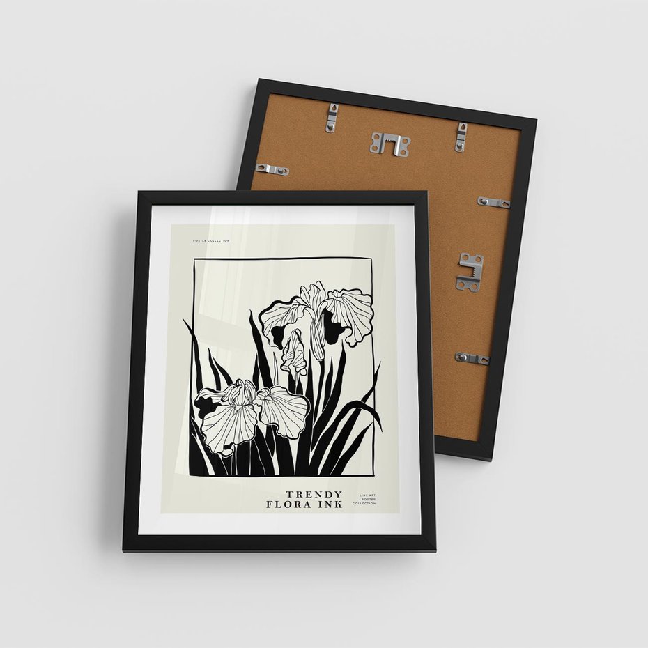 Plakat w ramie 40x50 - Spojrzenia na szkicowaną przeszłość - kwiaty, typografia - rama czarna