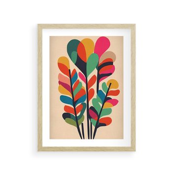 Plakat w ramie 40x50 - Symfonia Wzrokowych Impresji - abstrakcyjny kolorowy tęczowy obraz, inspiracje roślinne - rama drewno