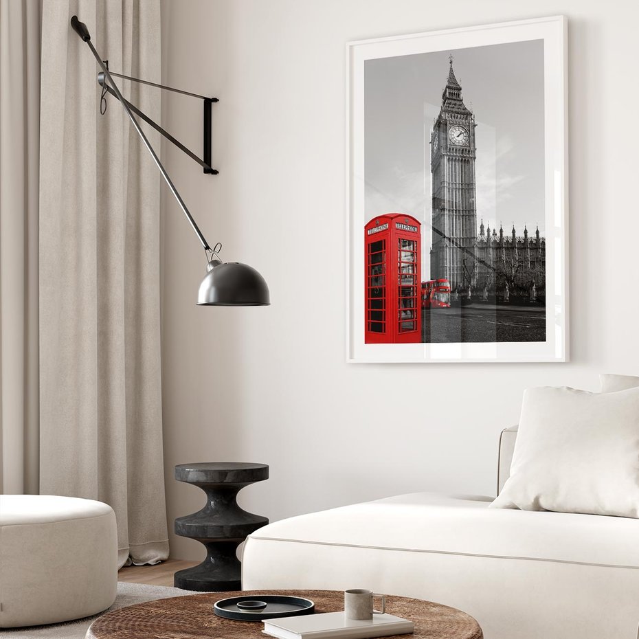 Plakat bez ramy 21x30 - Budka telefoniczna przed Big Benem - budka, Londyn