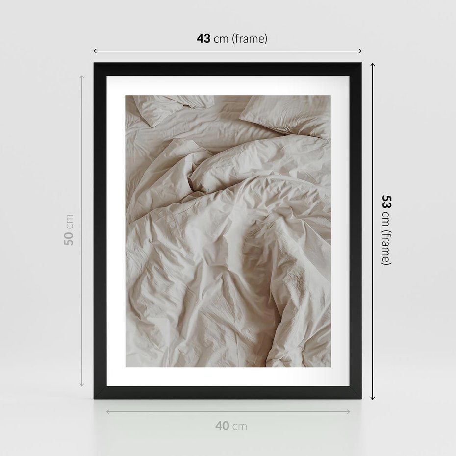 Plakat w ramie 40x50 - Spokojna Noc - biała pościel, zdjęcie do sypialni - rama czarna