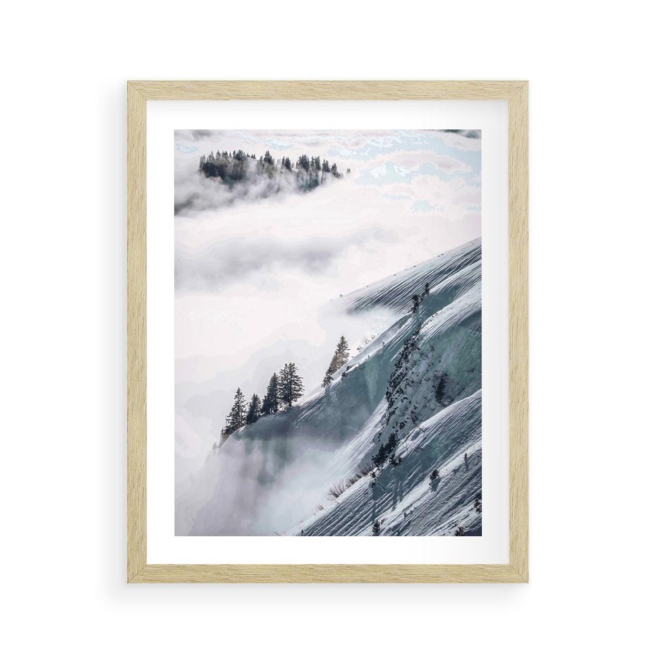 Plakat w ramie 40x50 - Czystość Natury - ośnieżone szczyty górskie, pejzaż - rama drewno
