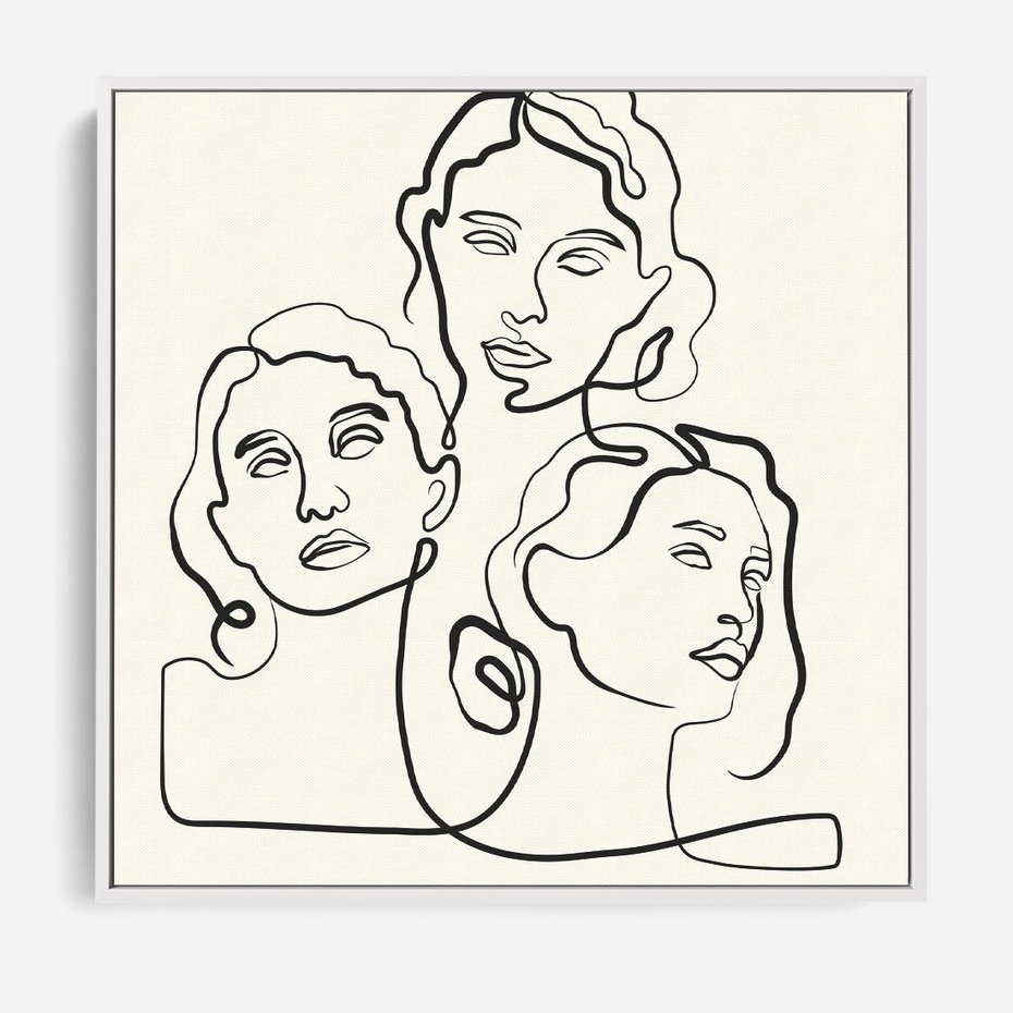 Obraz w ramie 80x80 - Trzy Kobiety - 3 kobiety, antyczny posag - rama biała