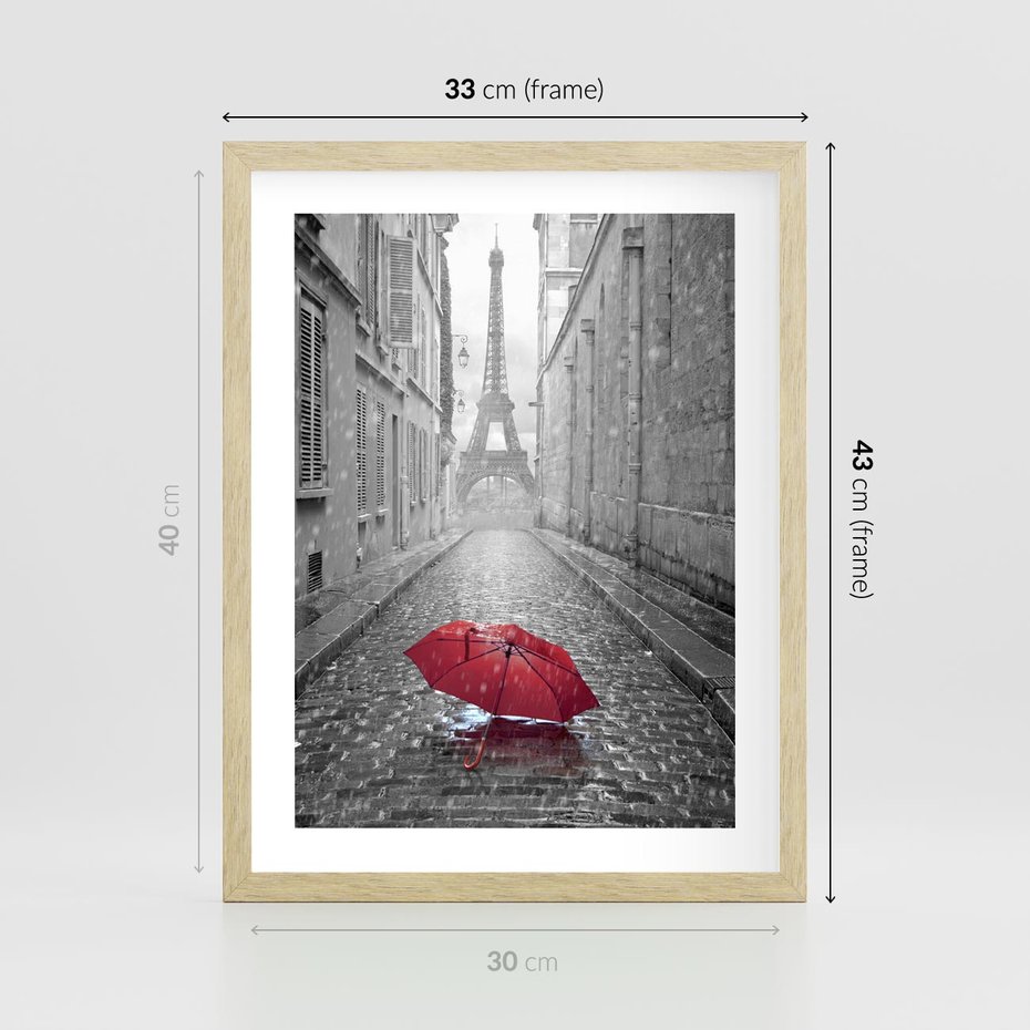 Plakat w ramie 30x40 - Kolorowy parasol w Paryżu - Paryż, parasol - rama drewno