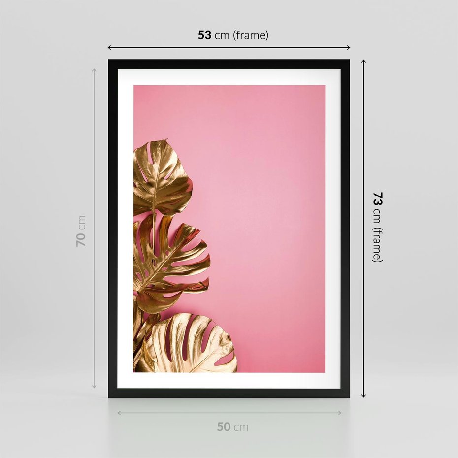 Plakat w ramie 50x70 - Luksusowa Elegancja - złote, liście - rama czarna