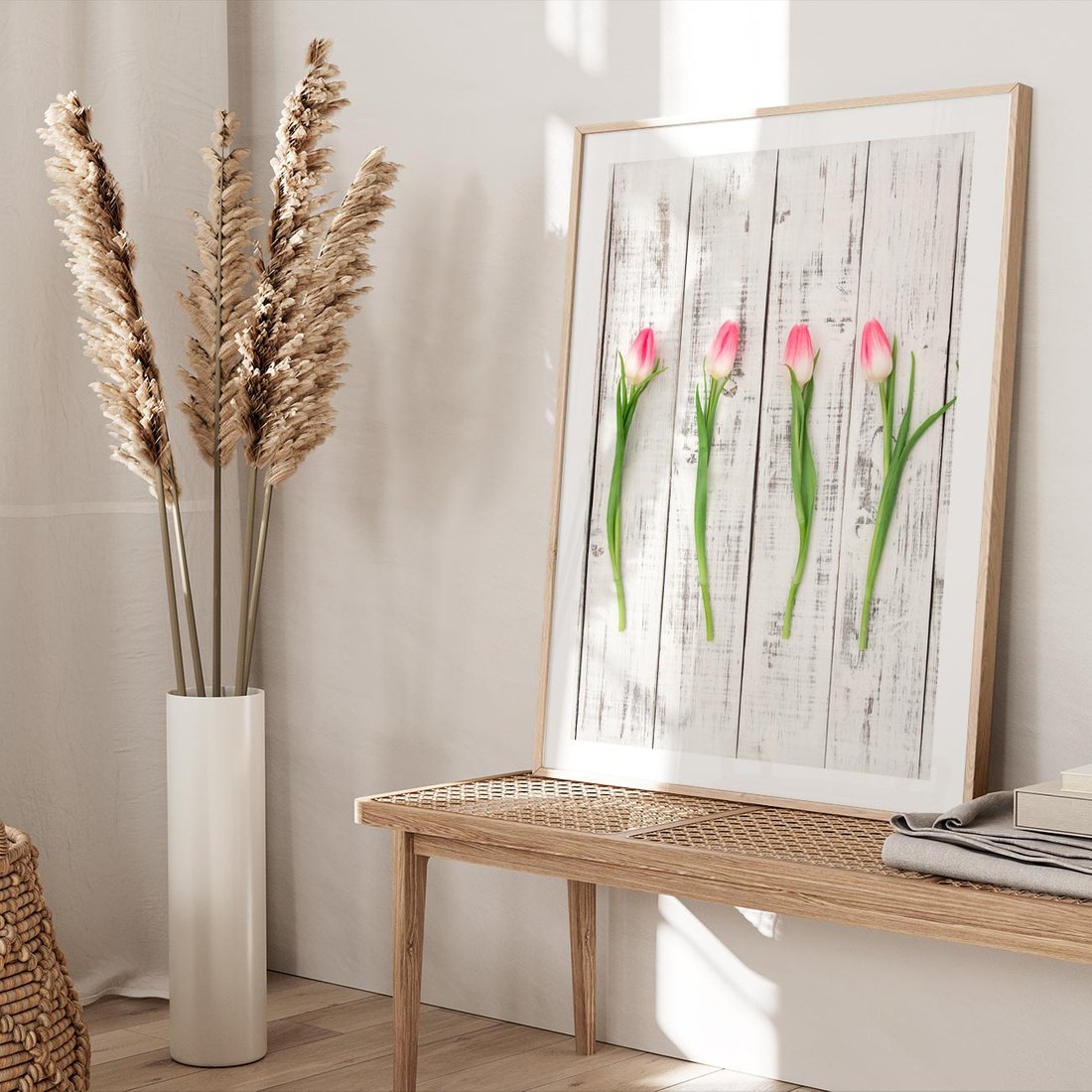 Plakat w ramie 30x40 - Kwintesencja Piękna - kwiaty, tulipany - rama drewno