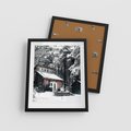 Plakat w ramie 40x50 - Zimowy Urok Drewnianego Domku - zima, drewniany domek - rama czarna