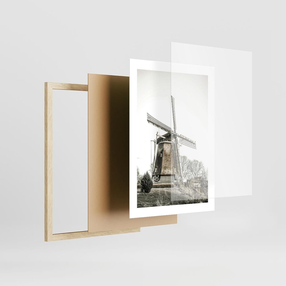 Plakat w ramie 30x40 - Wiejska Idylla z Młynem - wiatrak, młyn - rama drewno